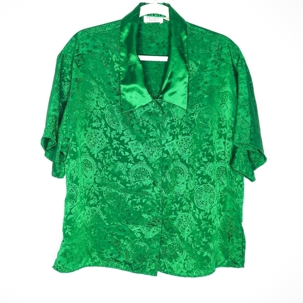 Vintage Victoria's Secret Gold Label Green Silky Sleep Top M